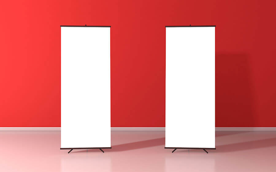 blank banner stands on red background