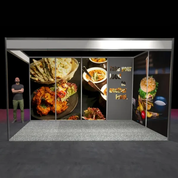 4x2m shell scheme graphics with 2 walls - front view with person