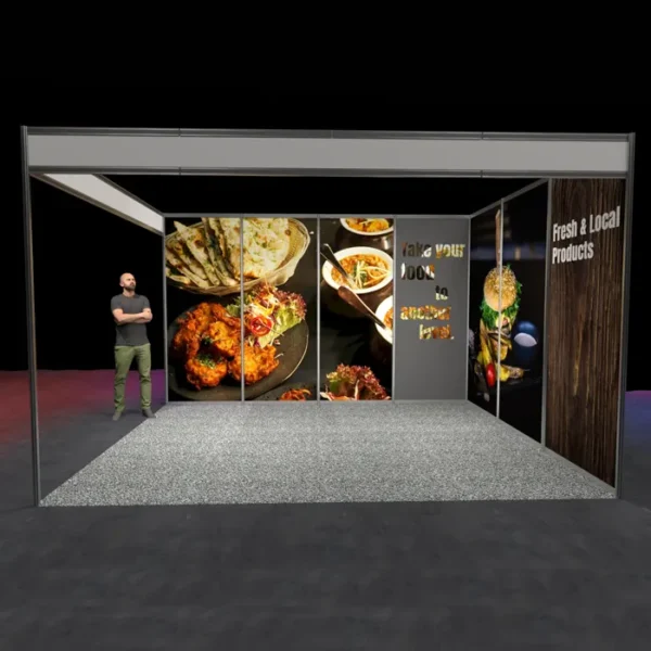 4x3m shell scheme graphics with 2 walls - front view with person