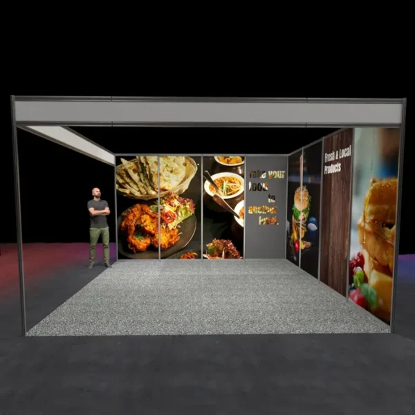 4x4m shell scheme graphics with 2 walls - front view with person