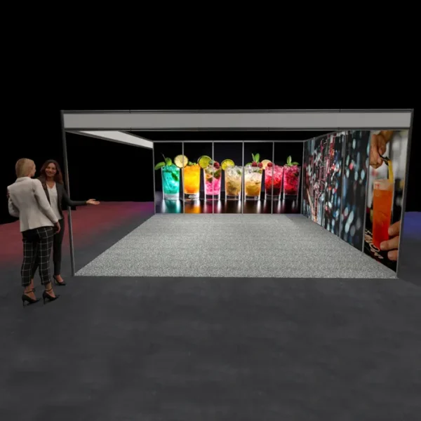 5x5m shell scheme graphics with 2 walls - front view with people